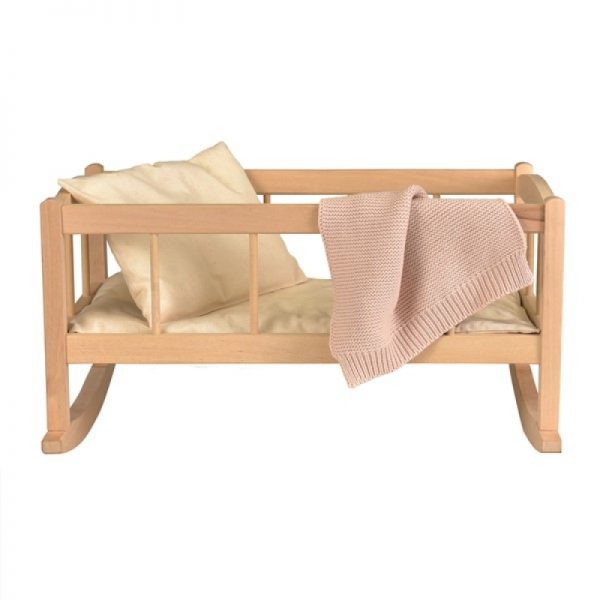 WOODEN CRADLE WITH KNITTED BLANKET